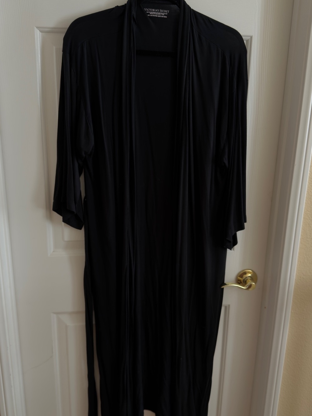 Victoria's Secret Black Long Draped Satin-Feel Robe